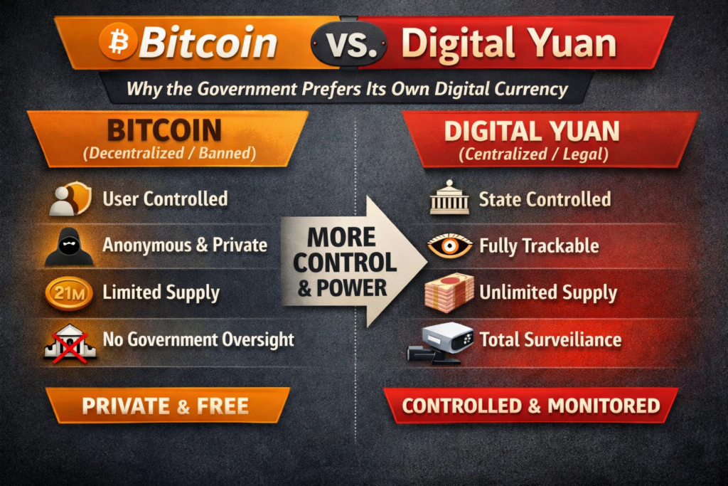 Difference between Bitcoin and Digital Yuan